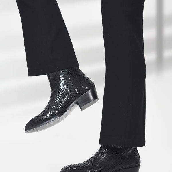 Textured Leather Boots in Black