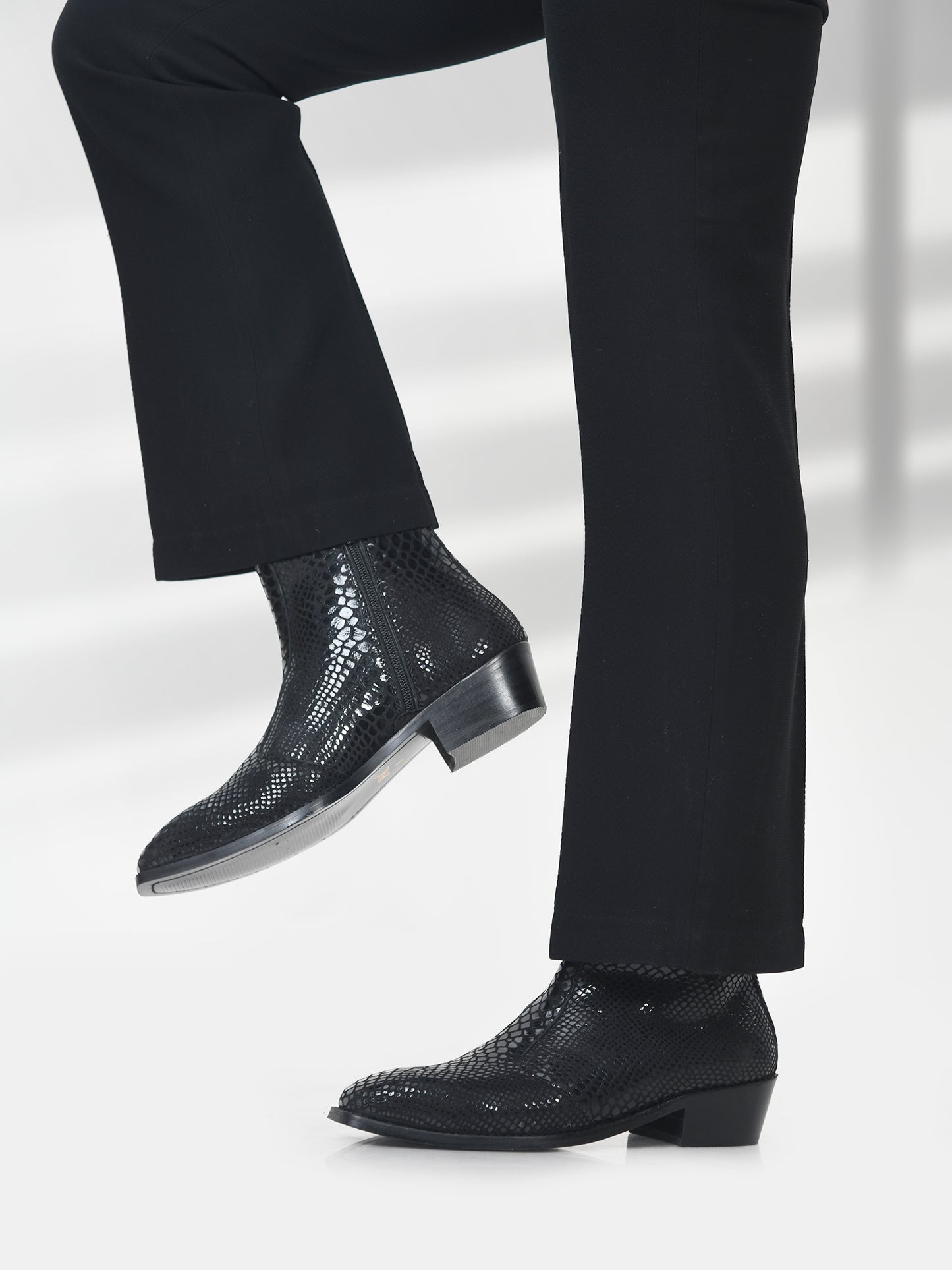 Textured Leather Boots in Black