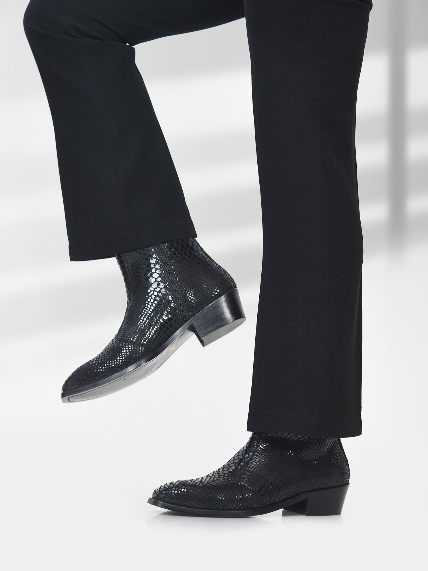 Textured Leather Boots in Black