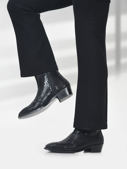 Textured Leather Boots in Black