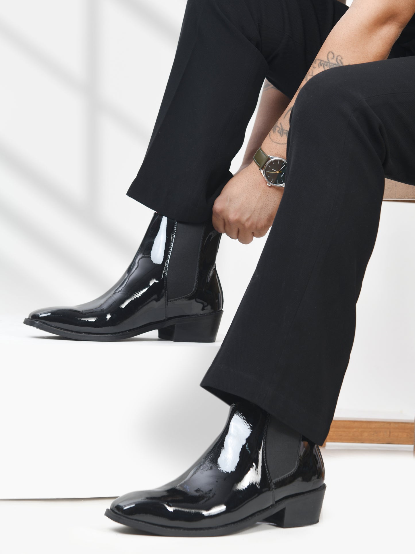 Loki – Premium Patent Leather Chelsea Boot in Jet Black