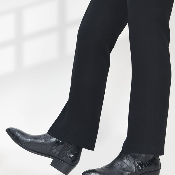 Crocodile Patterned Black Leather Boots for Men