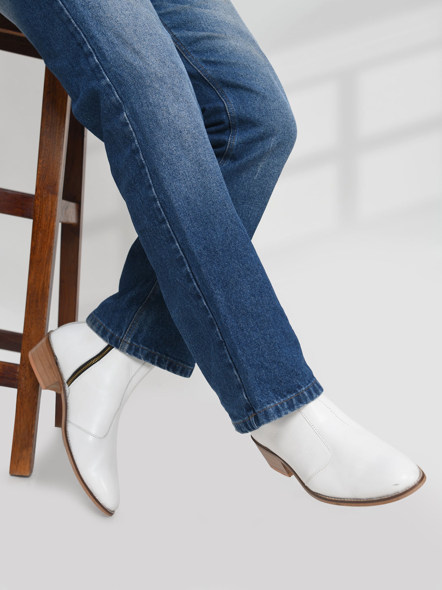 White Leather Cuban Heel Boots