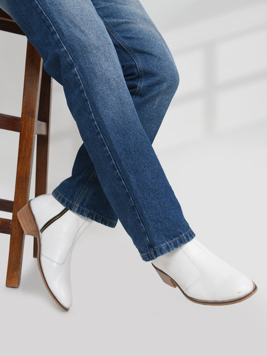 White Leather Cuban Heel Boots