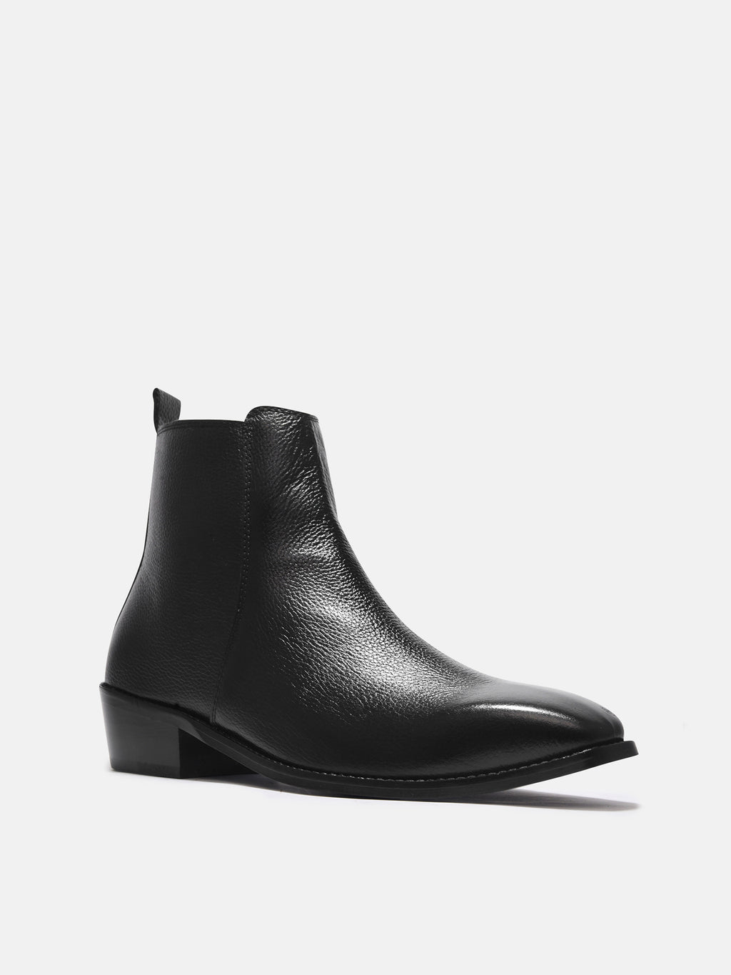 Preview of A men's leather side zip boot with a cuban heel, primarily black in color.