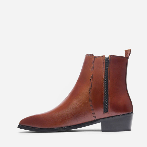 Tan Throne - Men's Side Zip Leather Boots (Cuban Heel)