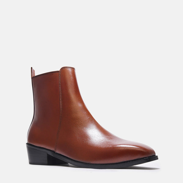 Tan Throne - Men's Side Zip Leather Boots (Cuban Heel)