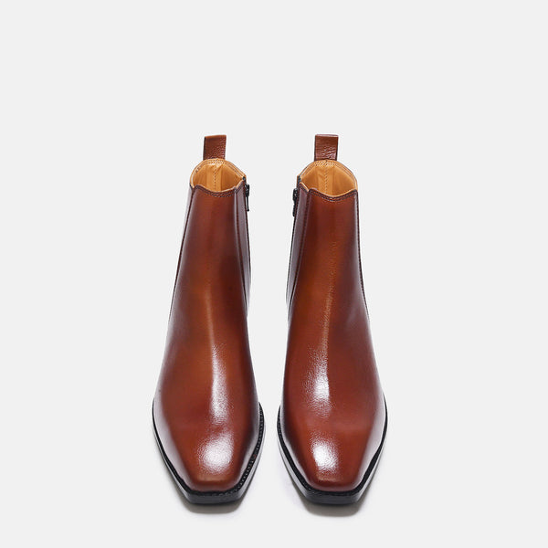 Tan Throne - Men's Side Zip Leather Boots (Cuban Heel)