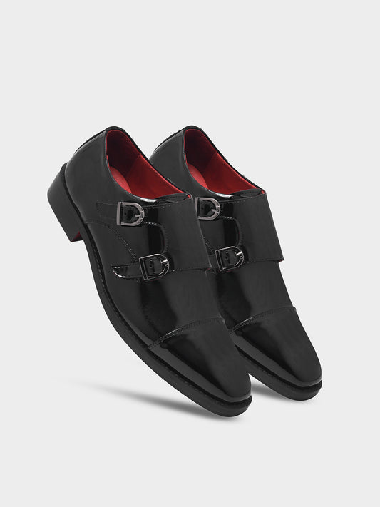 Valentino - Double Monk Strap Shoe in Premium Black Patent Leather