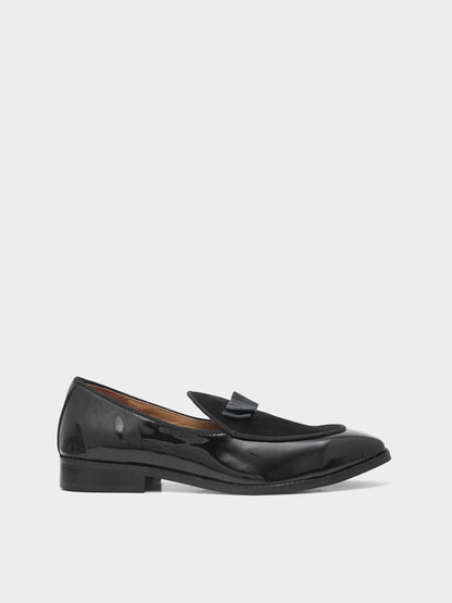 The Tuxe - Patent Leather & Suede Fusion Loafer with Grosgrain Bow in Jet Black