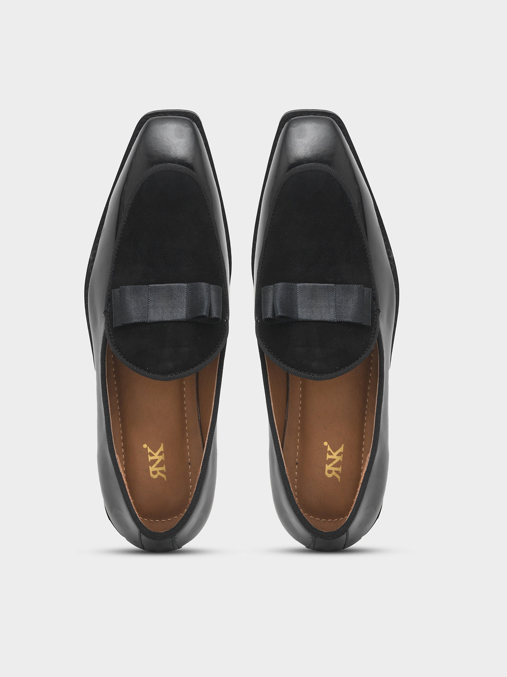 Preview of The Tuxe - Patent Leather & Suede Fusion Loafer with Grosgrain Bow in Jet Black