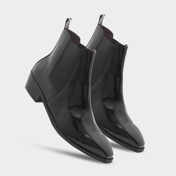 Loki – Premium Patent Leather Chelsea Boot in Jet Black