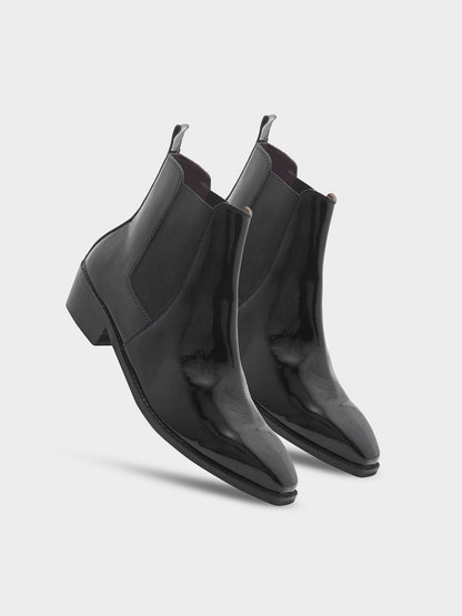 Loki – Premium Patent Leather Chelsea Boot in Jet Black
