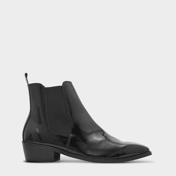 Loki – Premium Patent Leather Chelsea Boot in Jet Black