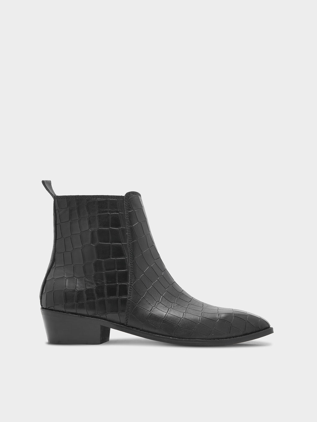 Preview of Crocodile Patterned Black Leather Boots for Men
