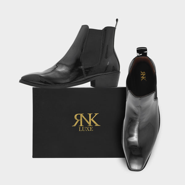 Loki – Premium Patent Leather Chelsea Boot in Jet Black