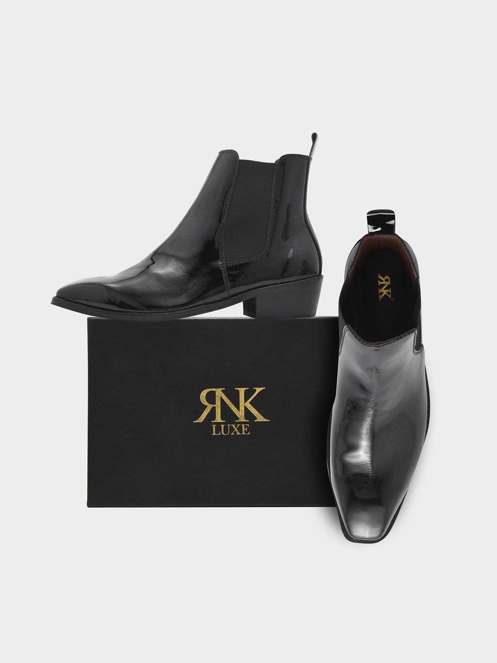 Preview of Loki – Premium Patent Leather Chelsea Boot in Jet Black