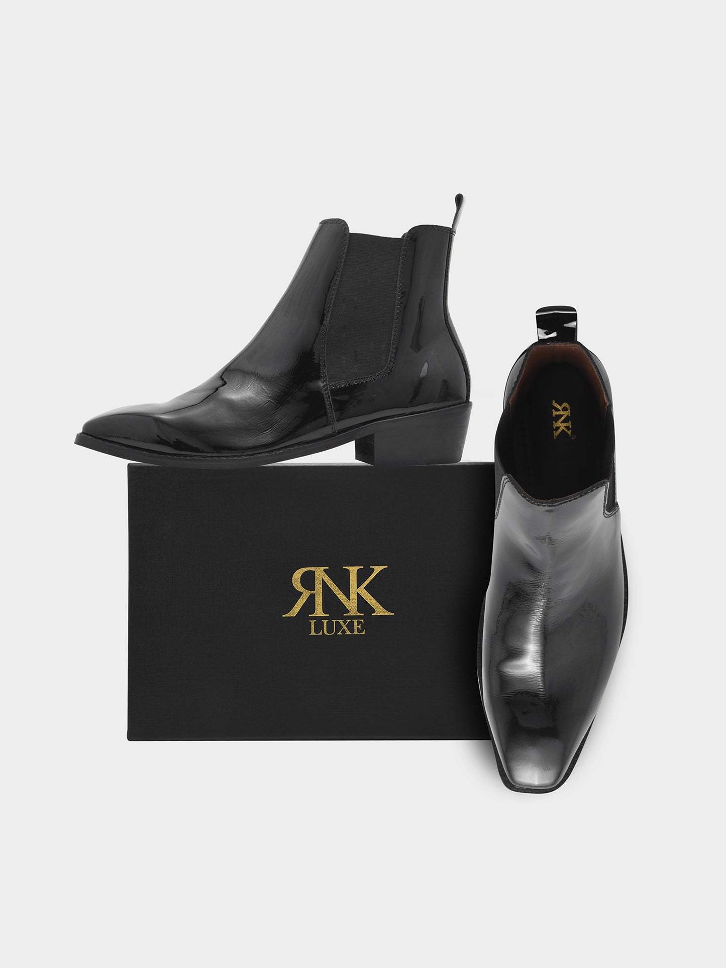 Loki – Premium Patent Leather Chelsea Boot in Jet Black