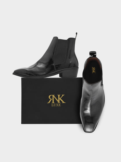 Loki – Premium Patent Leather Chelsea Boot in Jet Black
