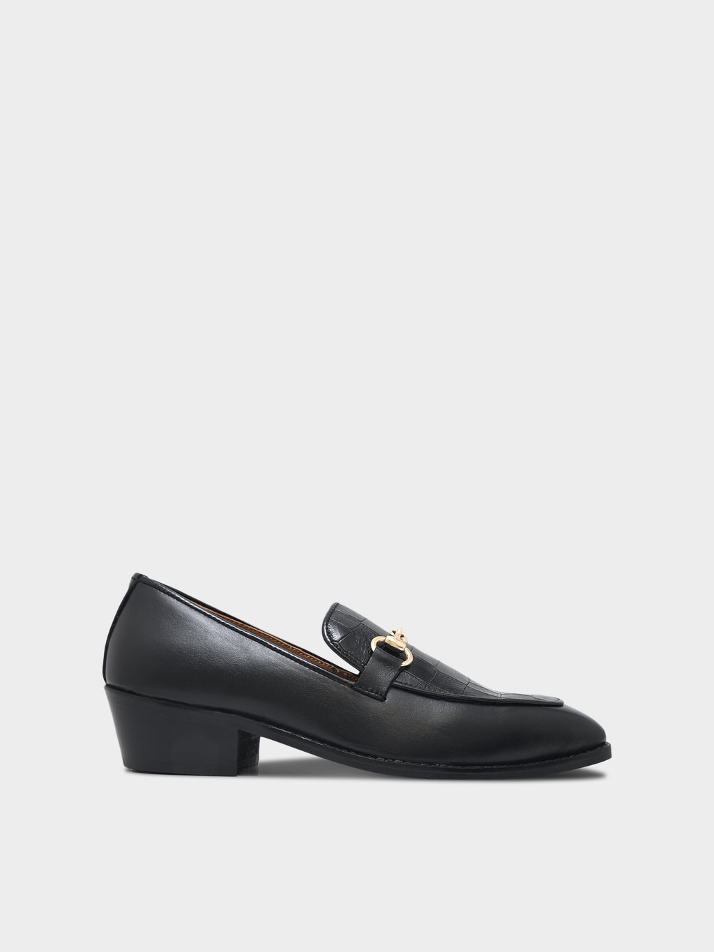 Preview of Richie Rich – Black Horsebit Loafers with Croc-Embossed Detail and Cuban Heel