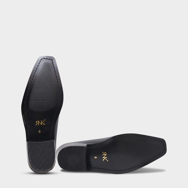 Richie Rich – Black Horsebit Loafers with Croc-Embossed Detail and Cuban Heel