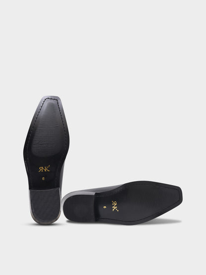 Richie Rich – Black Horsebit Loafers with Croc-Embossed Detail and Cuban Heel
