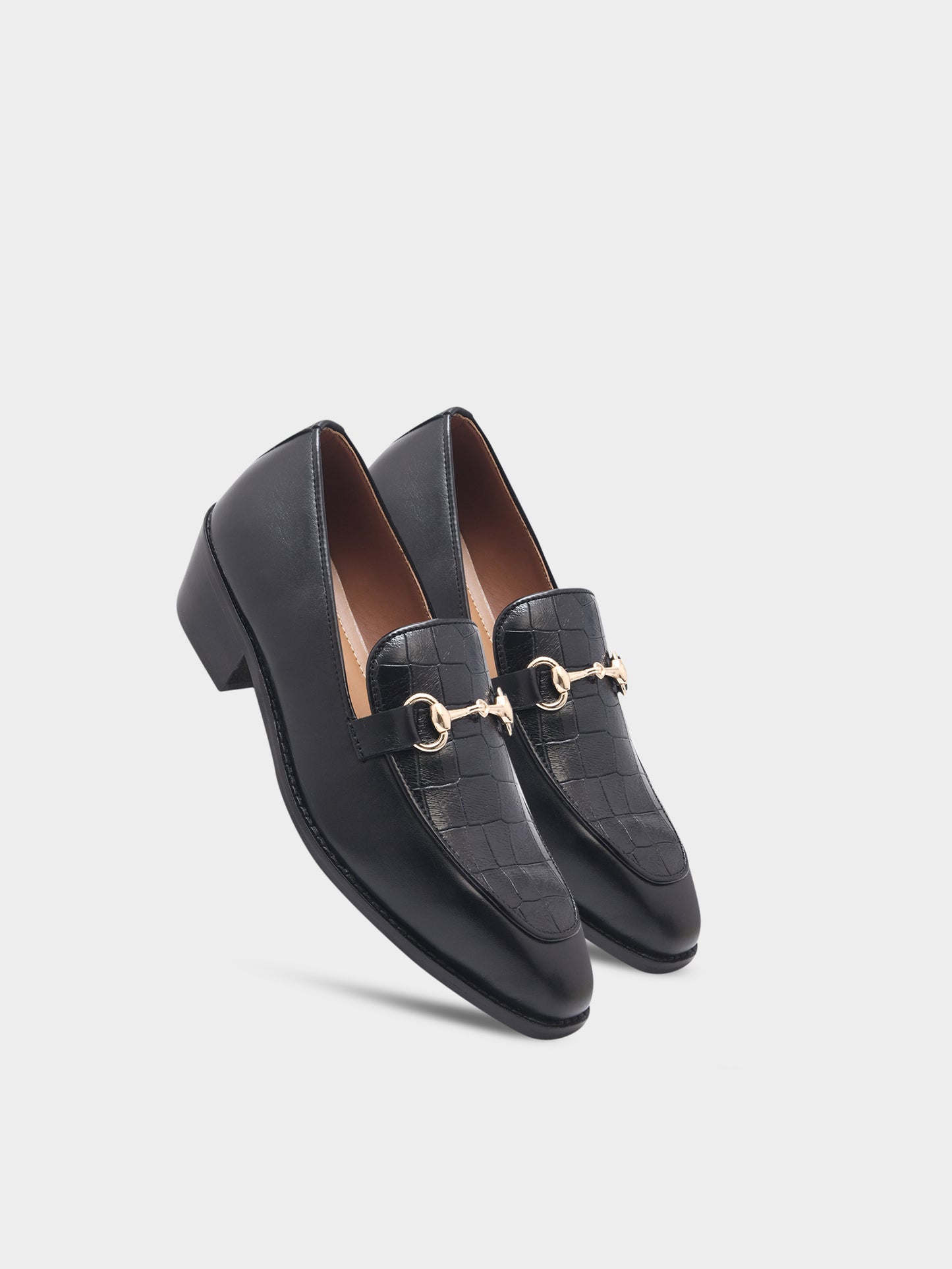 Richie Rich – Black Horsebit Loafers with Croc-Embossed Detail and Cuban Heel