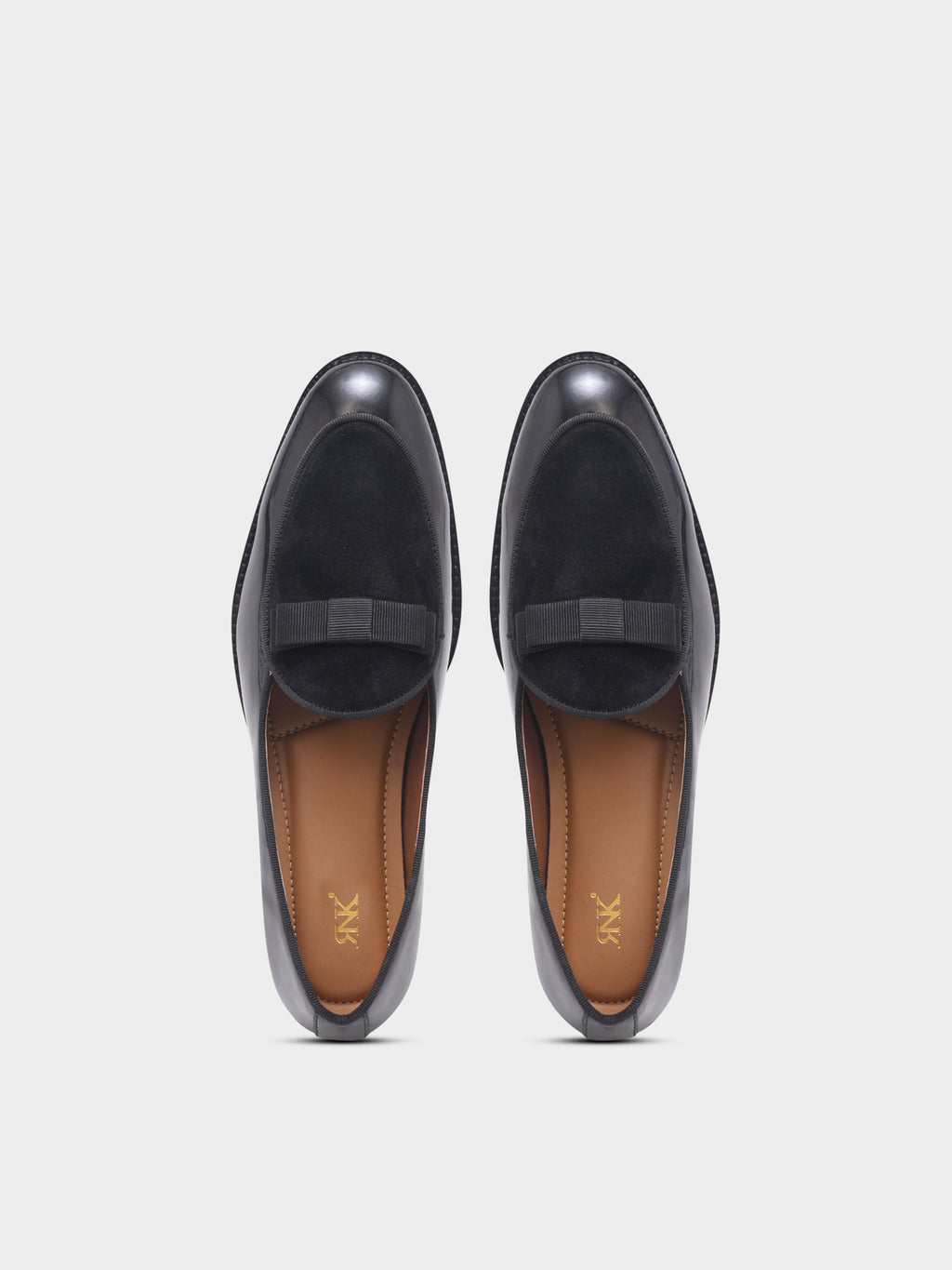 Preview of The Tuxe (Cuban Heel) - Patent Leather & Suede Fusion Loafer with Grosgrain Bow in Jet Black