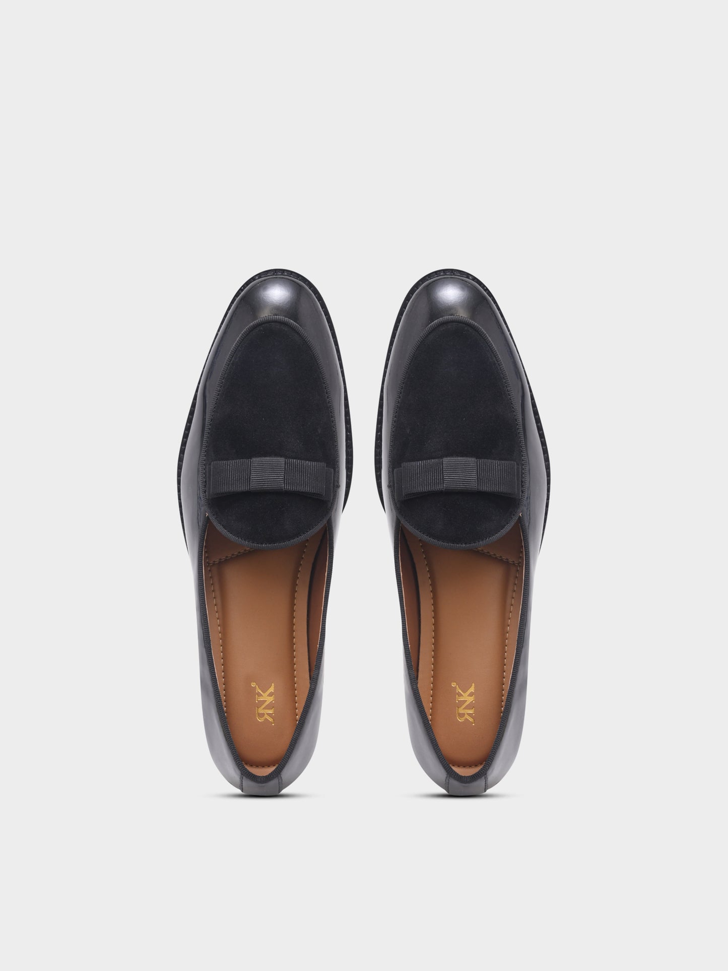 The Tuxe (Cuban Heel) - Patent Leather & Suede Fusion Loafer with Grosgrain Bow in Jet Black