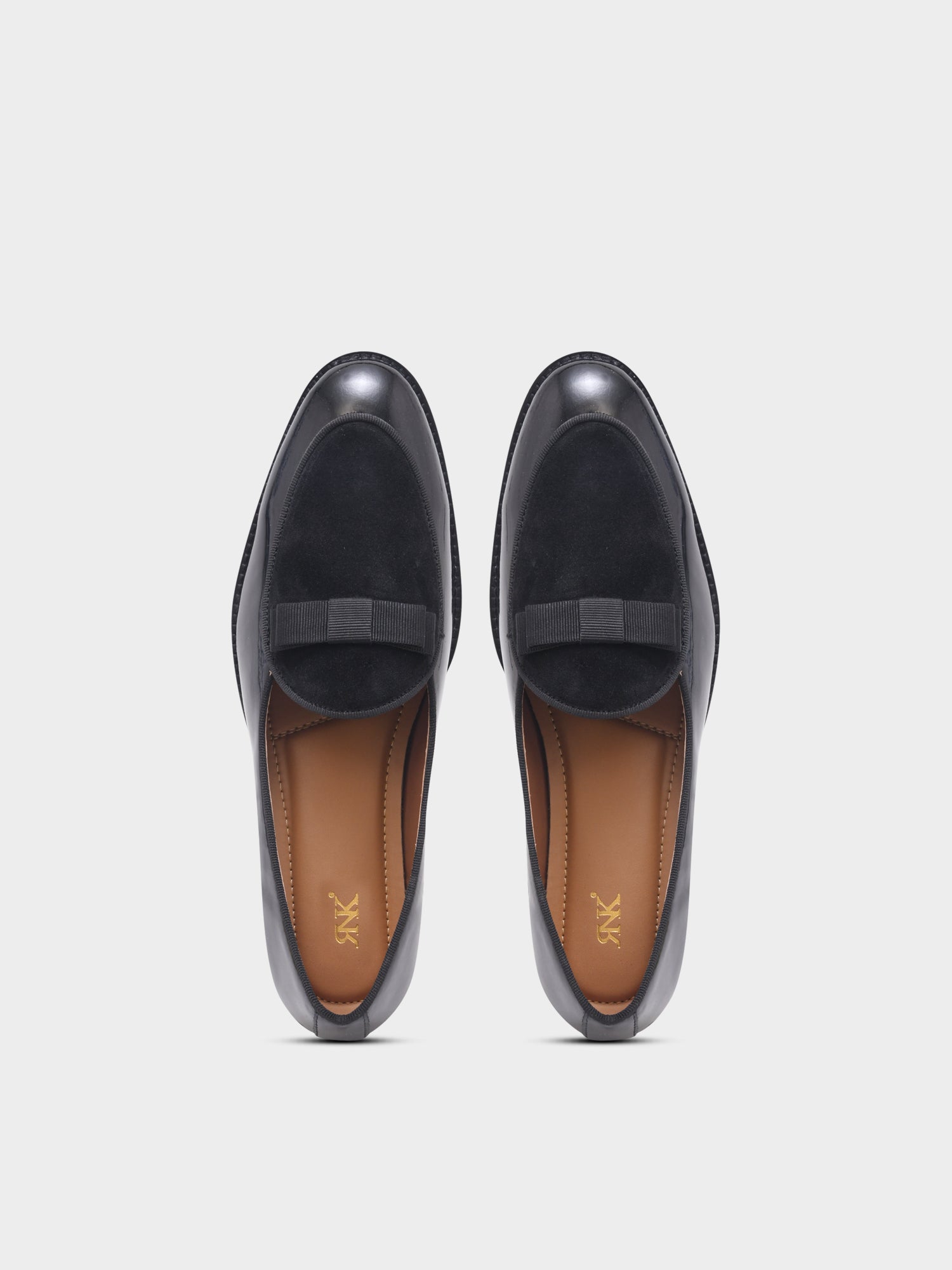 The Tuxe (Cuban Heel) - Patent Leather & Suede Fusion Loafer with Grosgrain Bow in Jet Black