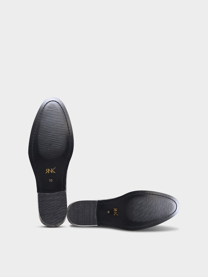 The Tuxe (Cuban Heel) - Patent Leather & Suede Fusion Loafer with Grosgrain Bow in Jet Black