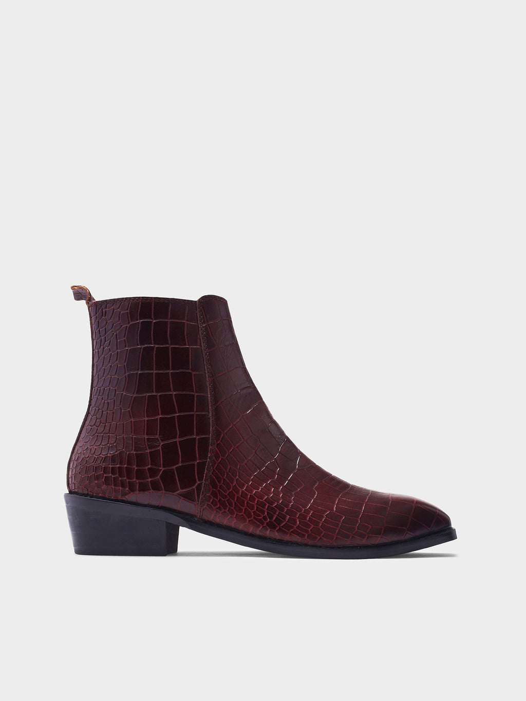 Preview of Leonardo Croco Bergundy - Men's Side Zip Leather Boots (Cuban Heel)