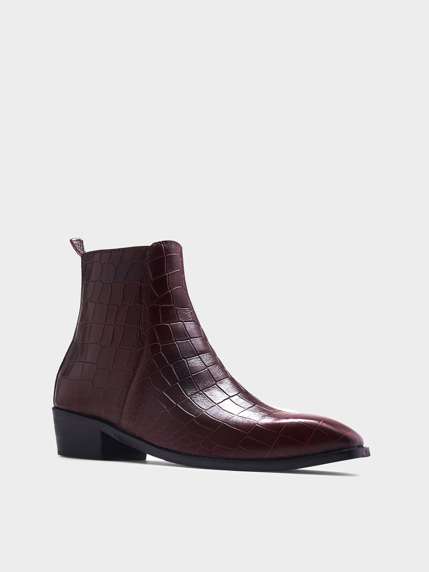 Leonardo Croco Bergundy - Men's Side Zip Leather Boots (Cuban Heel)