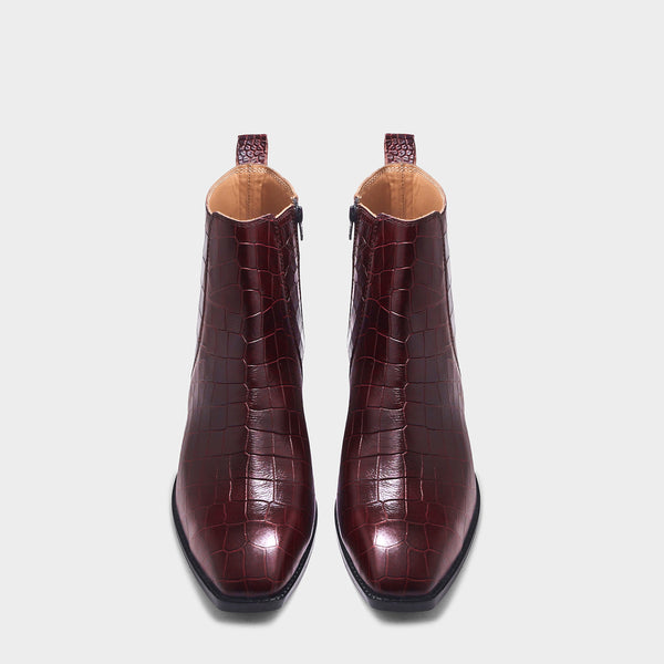 Leonardo Croco Bergundy - Men's Side Zip Leather Boots (Cuban Heel)