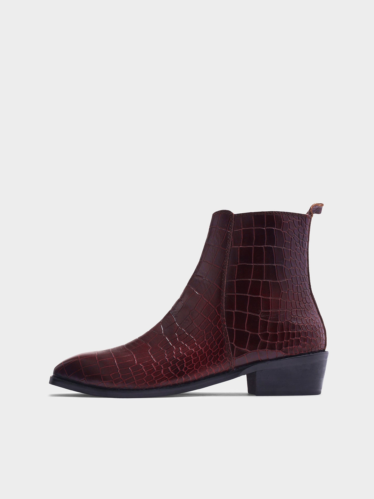 Leonardo Croco Bergundy - Men's Side Zip Leather Boots (Cuban Heel)