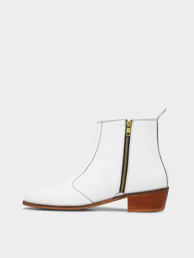 White Leather Cuban Heel Boots