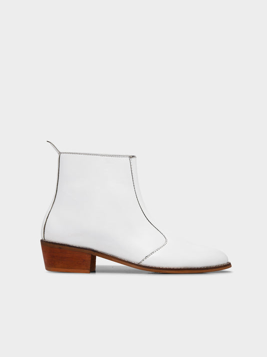 Blanco – White Cuban Heel Leather Boots for Men | Customizable Square or Pointed Toe | Premium Sheep Leather