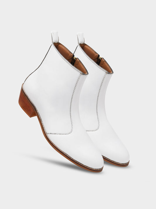 Blanco – White Cuban Heel Leather Boots for Men | Customizable Square or Pointed Toe | Premium Sheep Leather