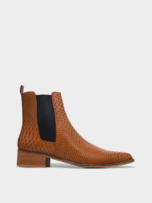 Albino – Men’s Luxury Tan Python Pattern Leather Chelsea Boots | RNK Luxe