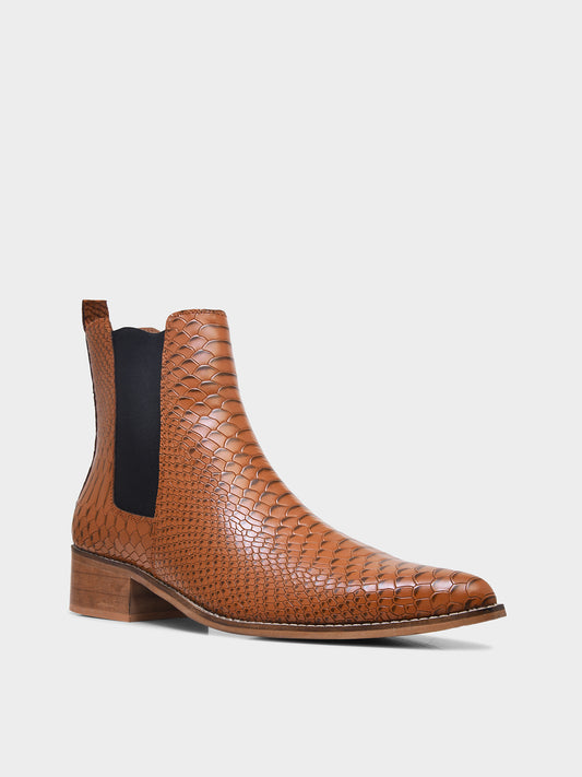 Albino – Men’s Luxury Tan Python Pattern Leather Chelsea Boots | RNK Luxe