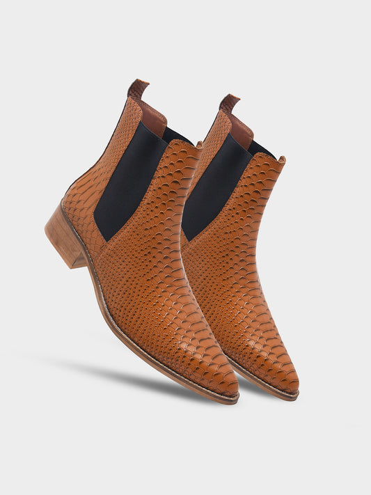 Albino – Men’s Luxury Tan Python Pattern Leather Chelsea Boots | RNK Luxe