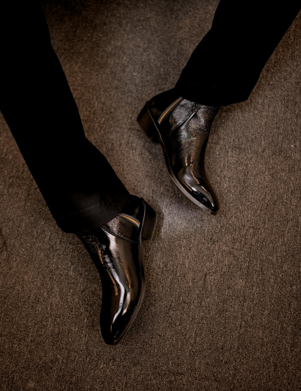 Preview of Close-up of a black patent boot named Knight walker designed b RNK Luxe