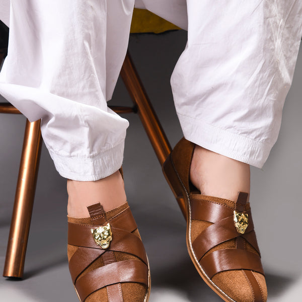 Lion Crest Leather Peshawari Sandals