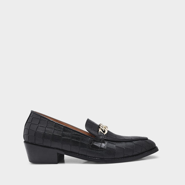 Noir Luxe Croc - Embossed Chain Loafers