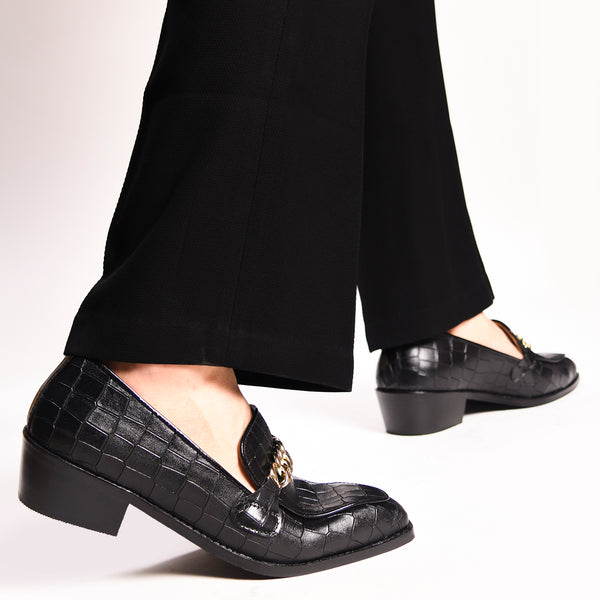 Noir Luxe Croc - Embossed Chain Loafers