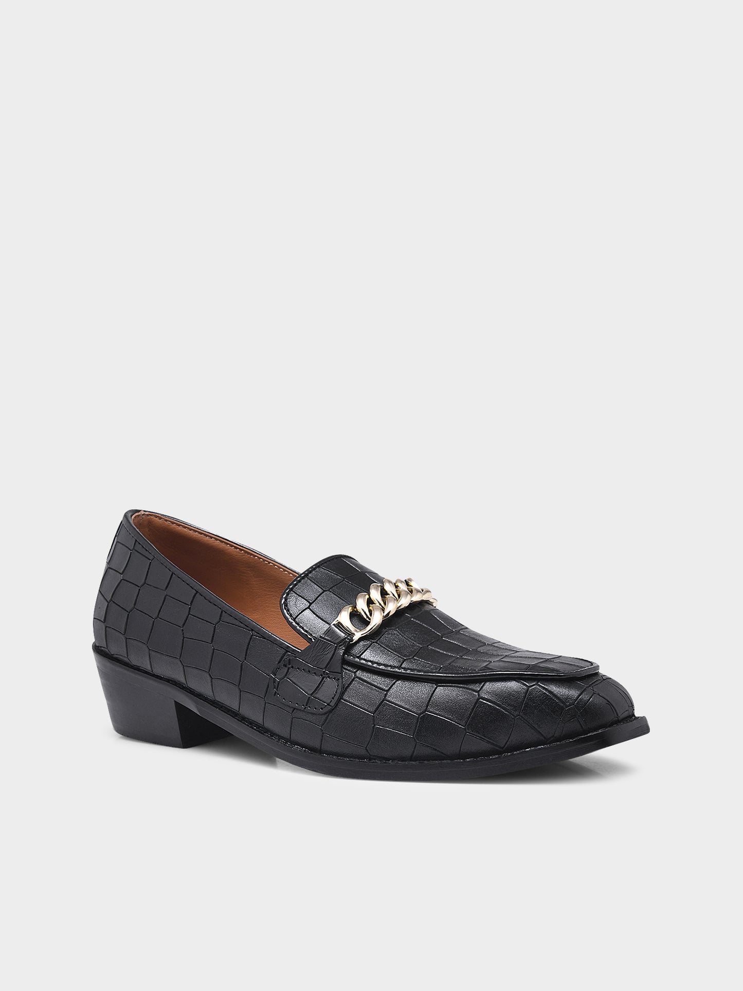 Noir Luxe Croc - Embossed Chain Loafers
