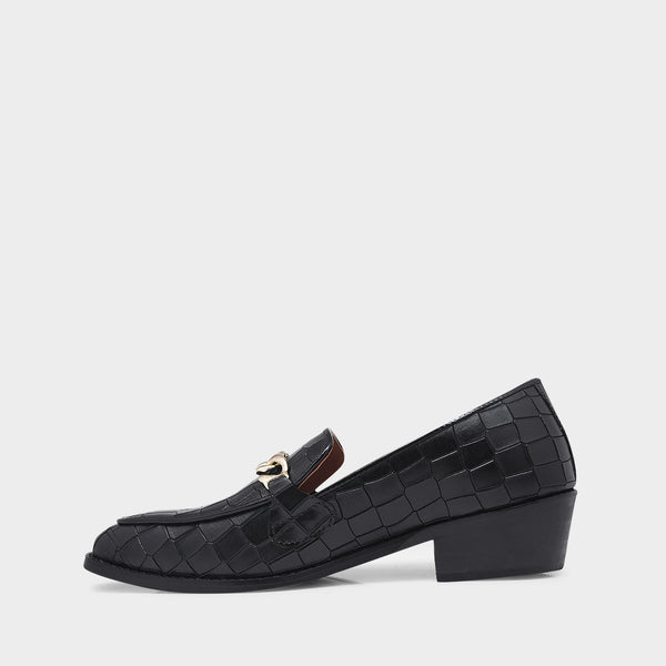 Noir Luxe Croc - Embossed Chain Loafers