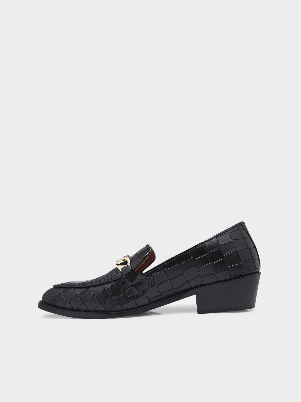 Preview of Noir Luxe Croc - Embossed Chain Loafers