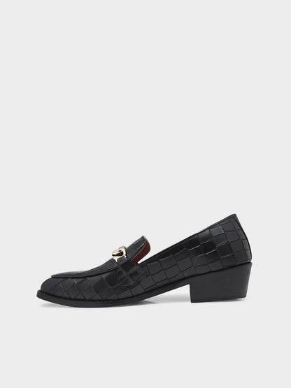 Noir Luxe Croc - Embossed Chain Loafers