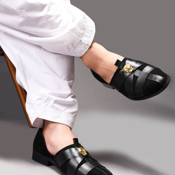 Handcrafted black leather sandals for men 